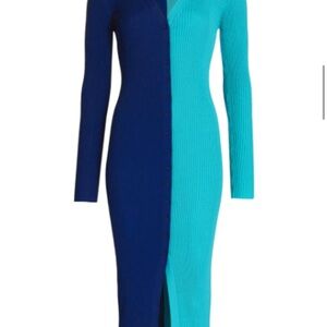 STAUD Dual-Blue Ribbed Midi Dress